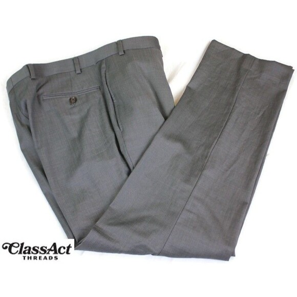 Lauren Ralph Dress Pants Gray Wool Slim Black Label Flat Front Trouser Men 36X30 - Picture 1 of 7